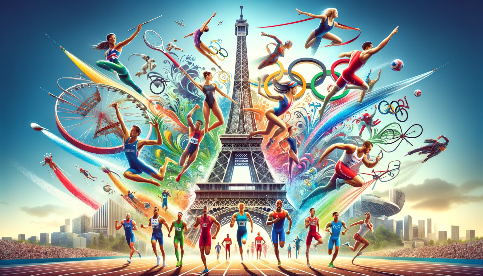 DALL·E-2024-01-10-22.39.56-Create-an-image-showcasing-the-Eiffel-Tower-as-a-backdrop-with-athletes-from-various-Olympic-sports-in-the-foreground.-The-athletes-should-be-depicte-1536x878